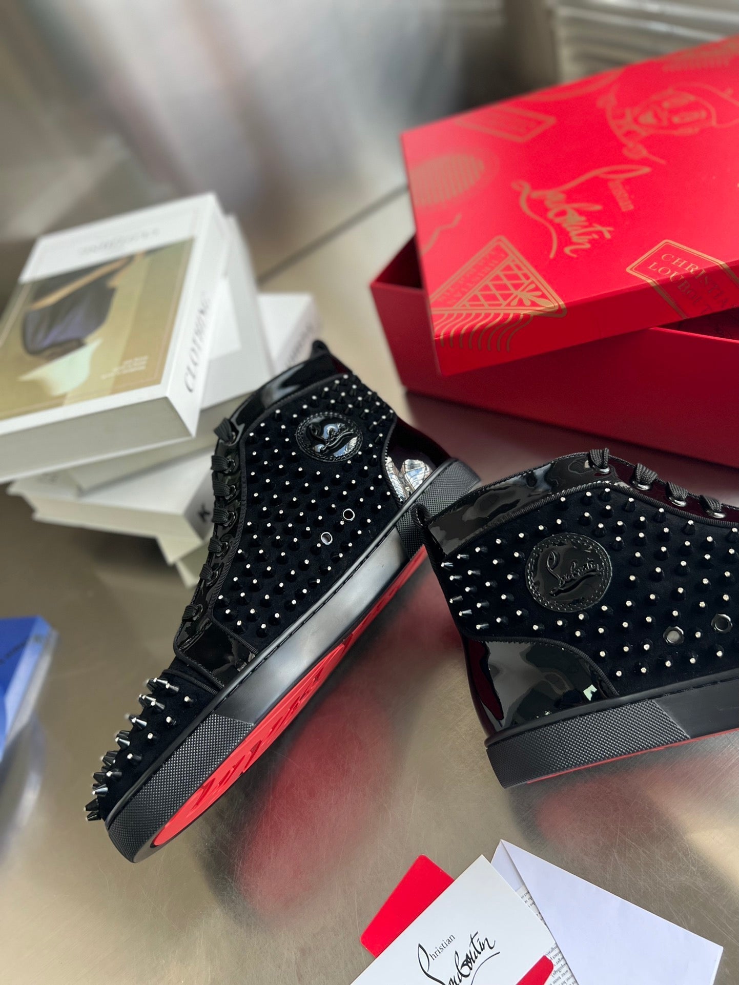 High-Top Black Diamond Studded Sneakers