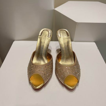 Gold Open-Toe High Heel Mules