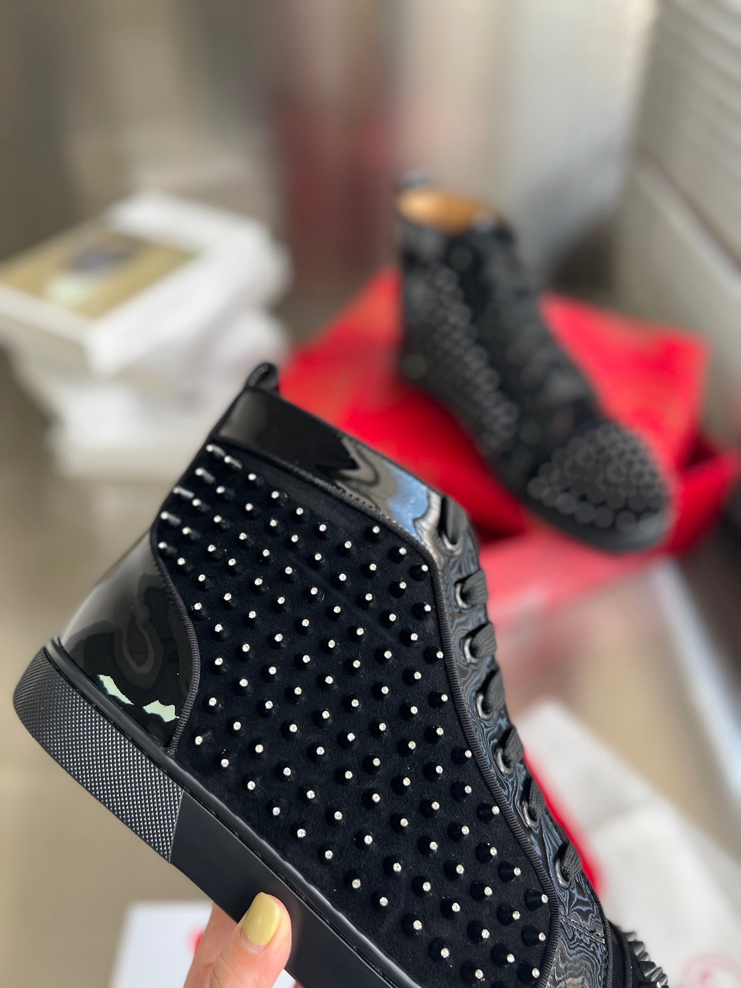 High-Top Black Diamond Studded Sneakers