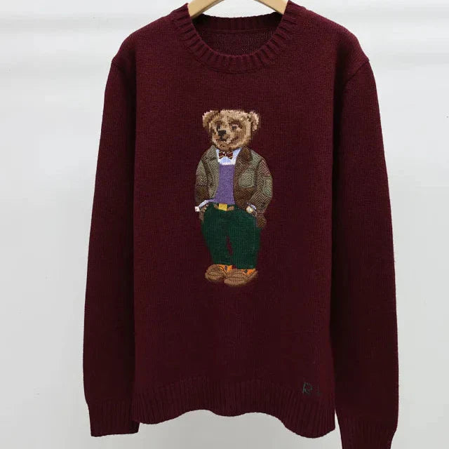 Burgundy Bear Knit Sweater